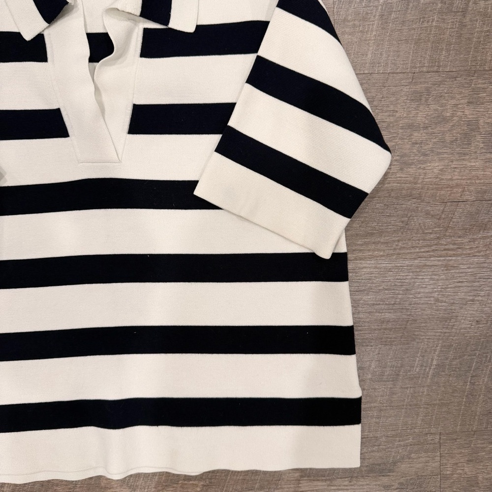 Ann Taylor Navy White Striped Polo Sweater Small Short Sleeve Knit - Picture 3 of 4